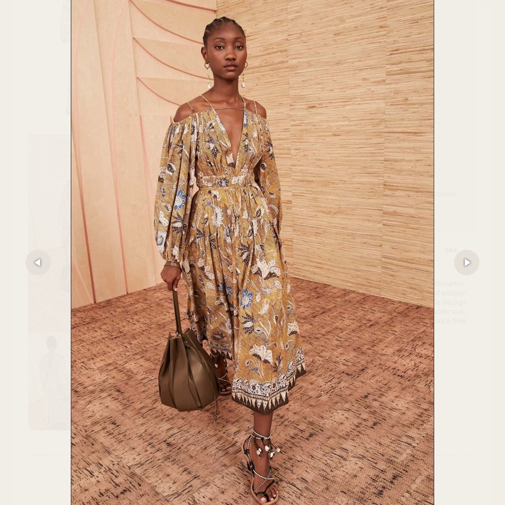 Ulla Johnson Gold and Brown Long Sleeve Wrap Sundress